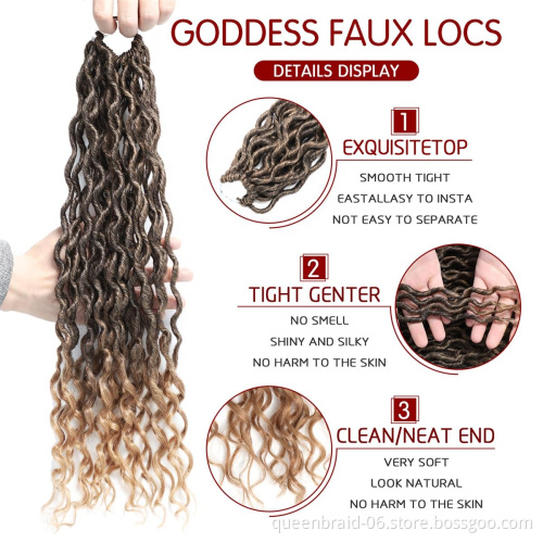 Goddess Locs Crochet Hair Wavy Faux Locs with Curly Ends Synthetic Braiding Hair Extension Dreadlocks Soku Ombre Twist Hair
